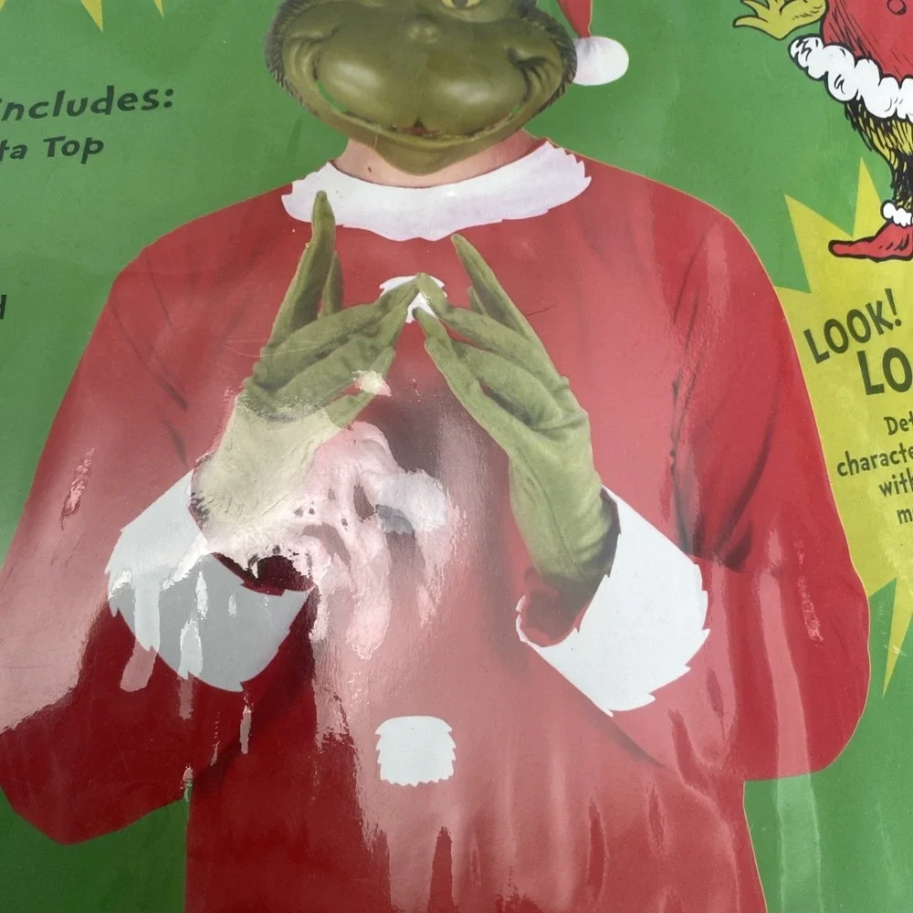 Adult The Grinch Dr.Seuss Costume Top Hat and Half Mask Size L/XL